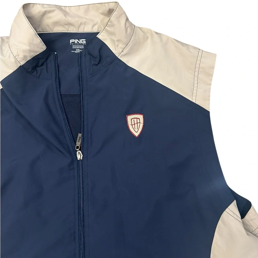 Ping Men’s Performance Dynamics Navy and Beige Zip Golf Vest XXL H Crest‎